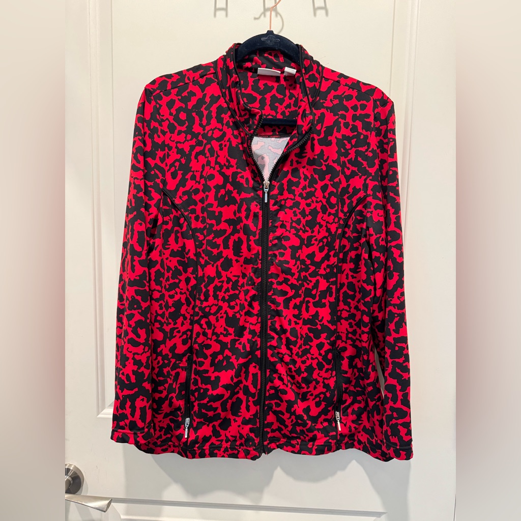 Zenergy Timeless Red Spots Zipper Front Long Sleeve Jacket Size 3